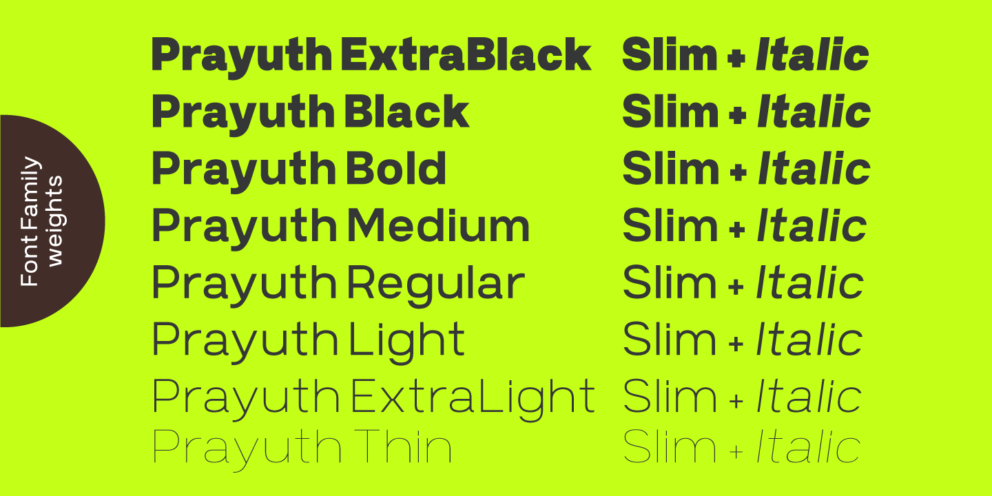 Пример шрифта Prayuth Slim Black Italic